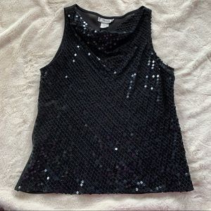 Vintage 90s/Y2K Mevisto Black Sequin Cowl Neck Going Out Top Size 8